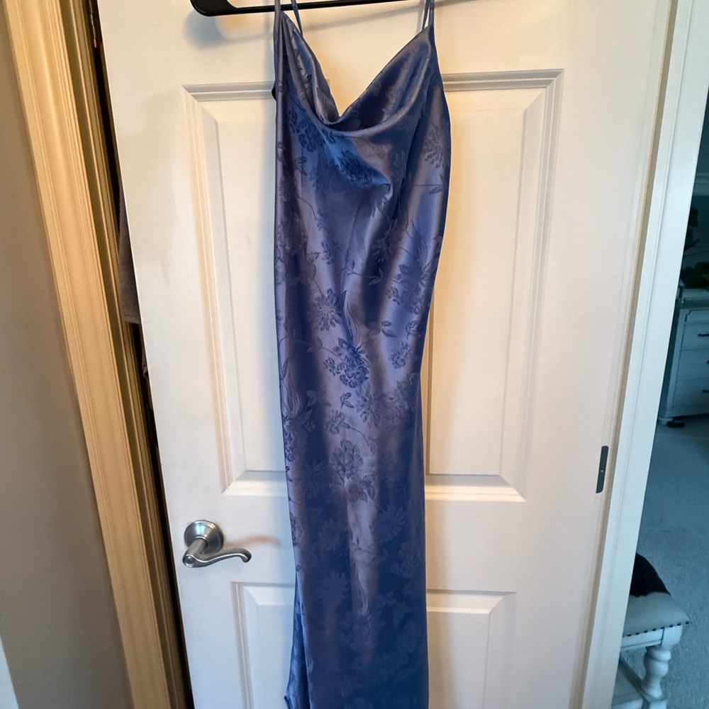 SHEIN Satin Blue Floral Midi Dress